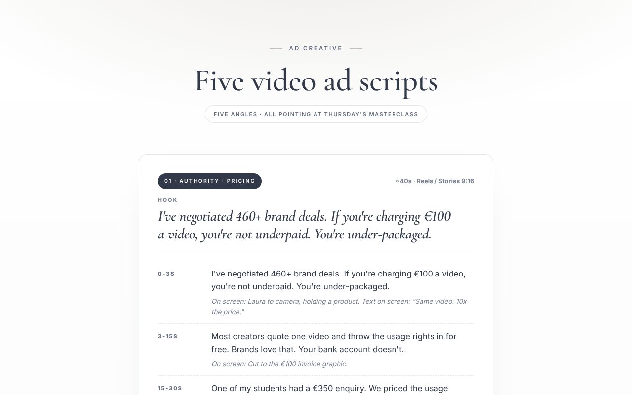 Ad creative scripts preview